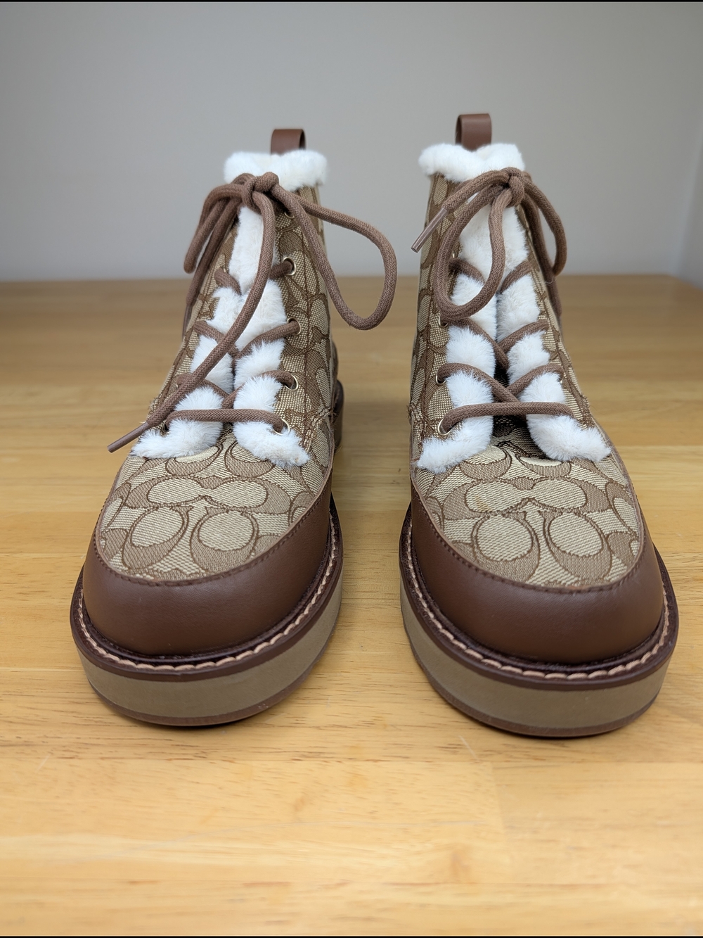 Coach Imani Signature Jacquard Canvas Shearling-Lined Ankle Boots Brown Size 9.5 - Picture 3 of 16